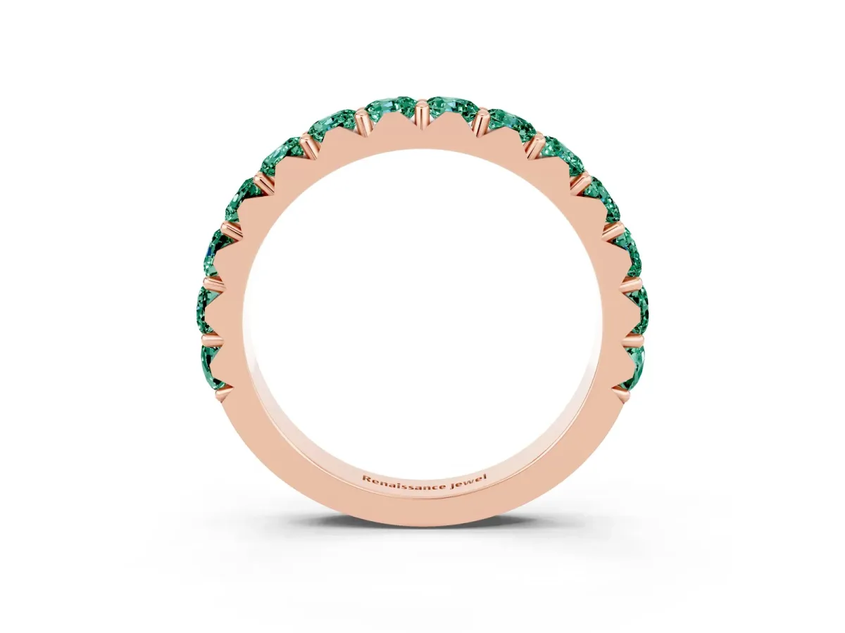Round Green Sapphire Half Eternity Band with Classic Prong Setting Rose gold