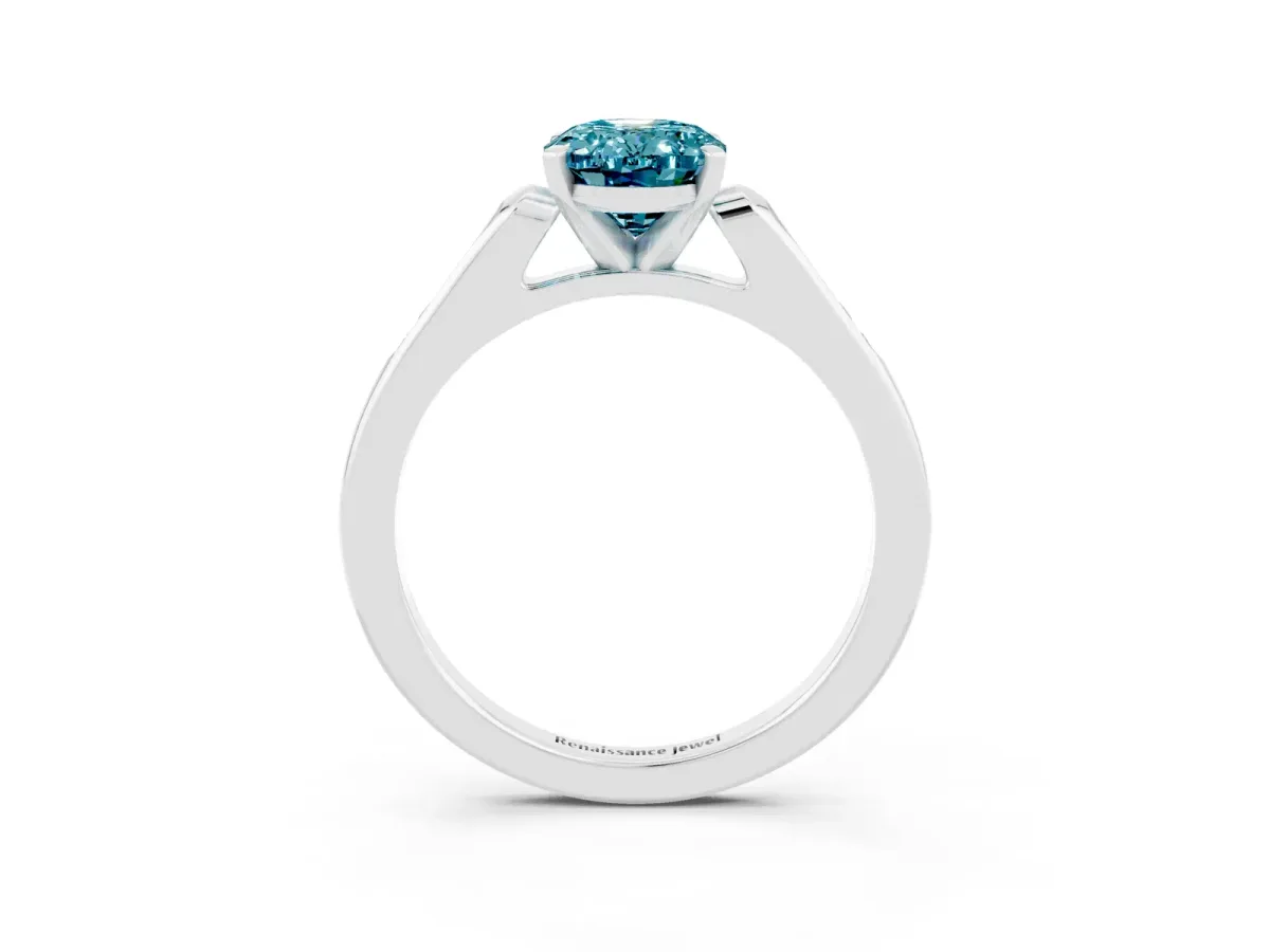 Oval Cut Blue Topaz Solitaire Ring with Channel Set Round Band and Prong Setting Silver