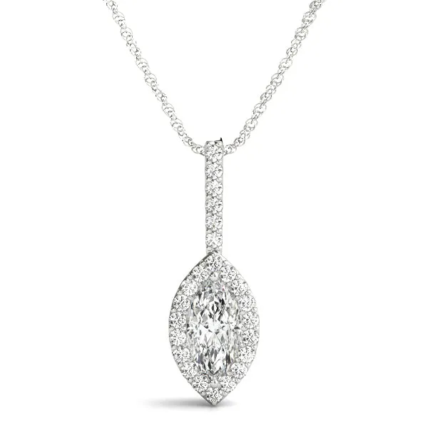Marquise Halo Diamond Pendant with Pavé Setting Silver
