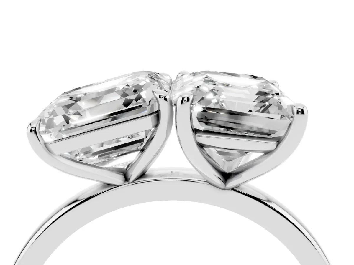 Asscher Cut and Emerald Cut Toi Moi Ring with Prong Setting Platinum