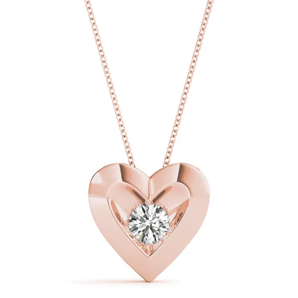 Bezel-Set Round Diamond Heart Pendant Rose gold