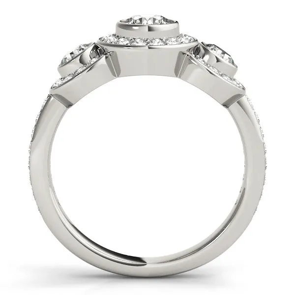 Three-Stone Asscher Cut Halo Pavé Diamond Ring Platinum