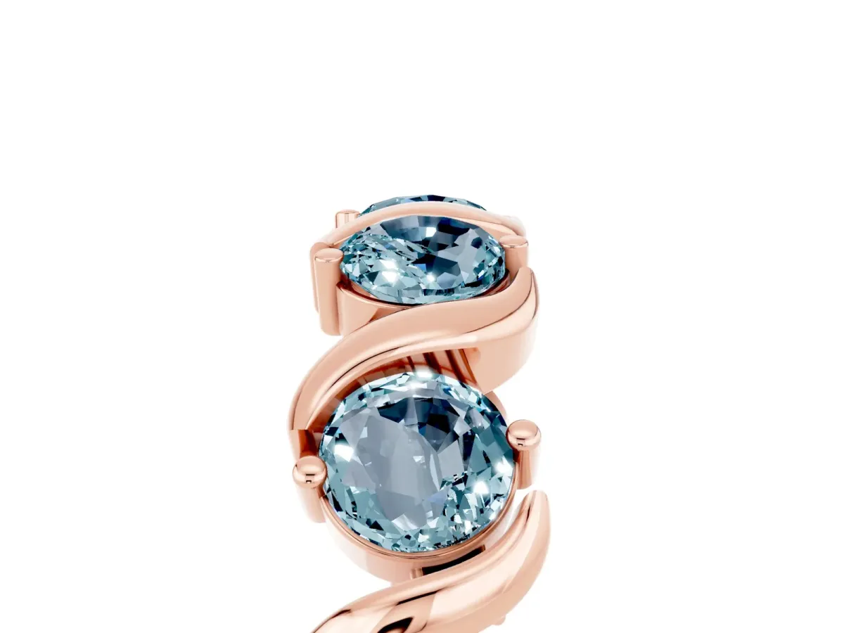 Round Aquamarine Half Eternity Band with Wave Prong Setting Rose gold