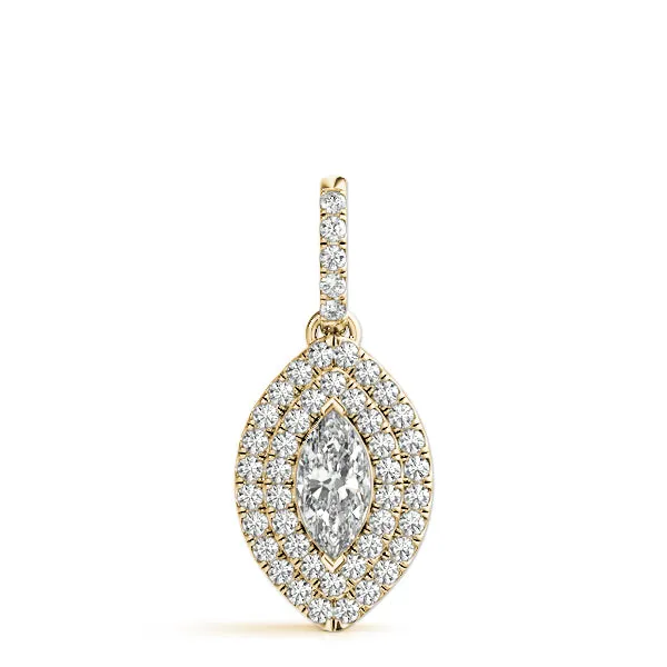 Marquise Diamond Halo Pendant with Pavé Setting Yellow gold