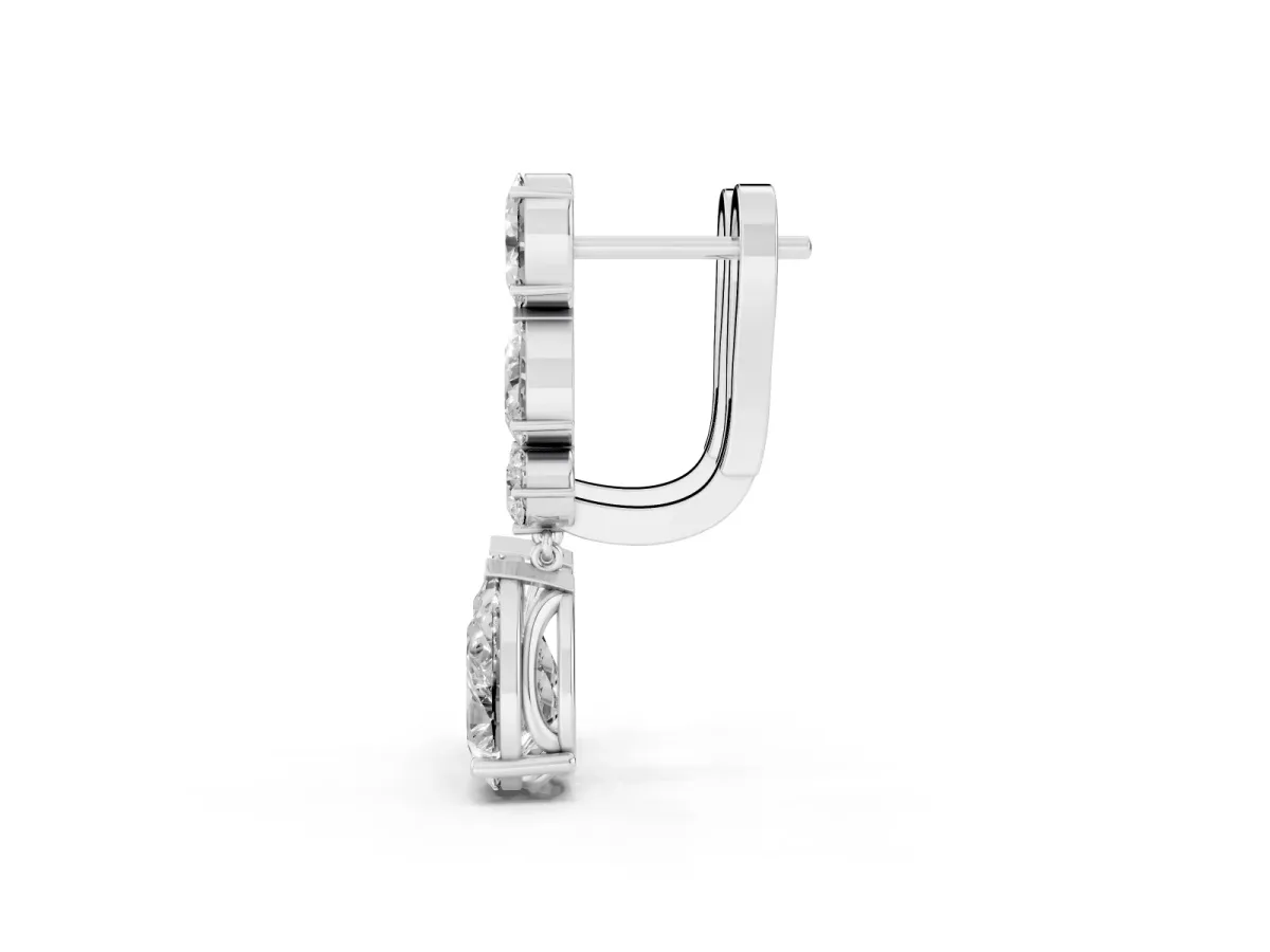 Oval, Pear and Round Diamond Huggie Drop Earrings Silver