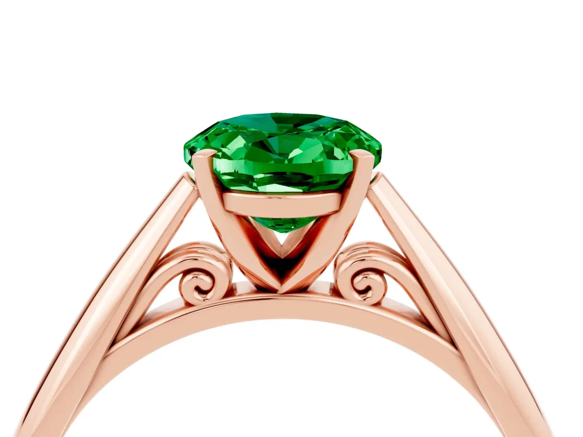 Oval Cut Emerald Solitaire Engagement Ring with Cathedral Setting and Four-Prong Mount Rose gold