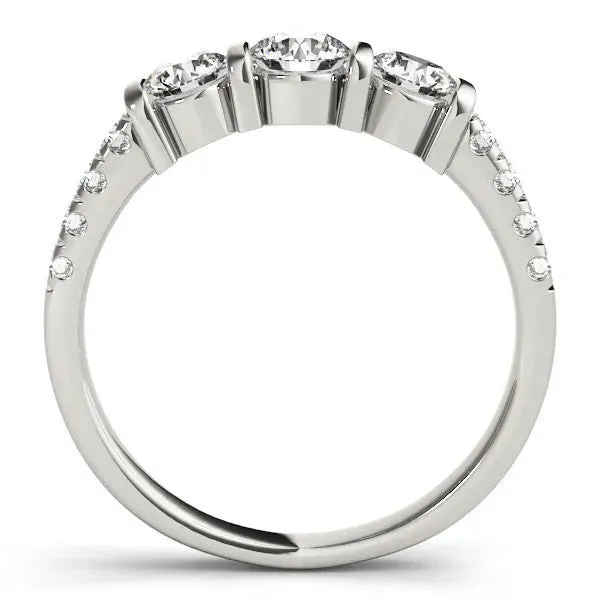 Emerald Cut Brilliant Trilogy Channel Set Diamond Ring with Bar Prongs Platinum