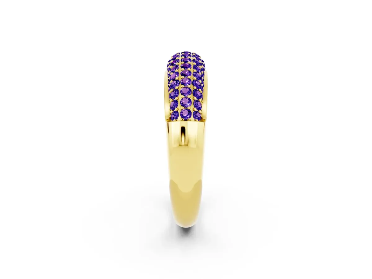 Three-Row Pavé Round Tanzanite Dome Band Yellow gold