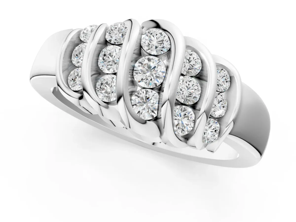 Round Diamond Multi-Row Crossover Band Silver