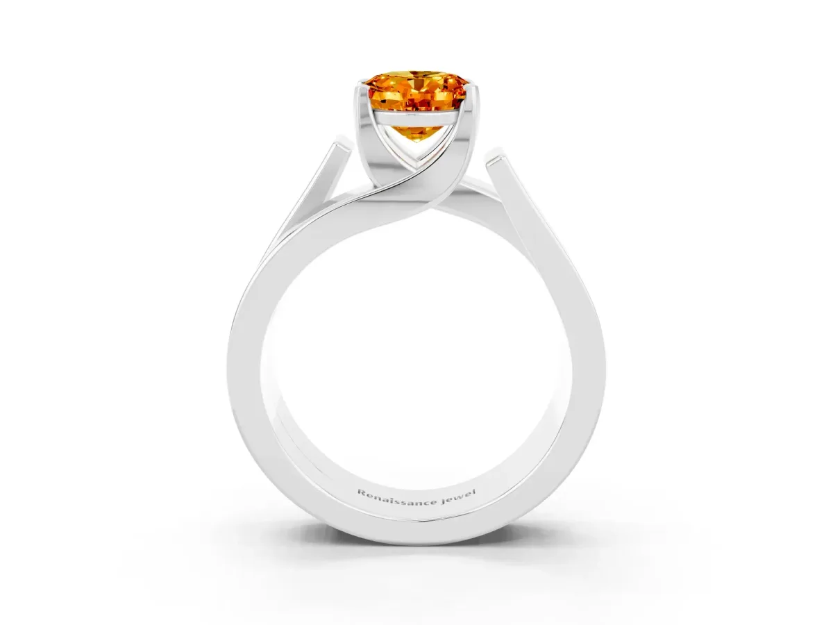Modern Tension Set Oval Cut Citrine Solitaire Wide Band Ring Silver