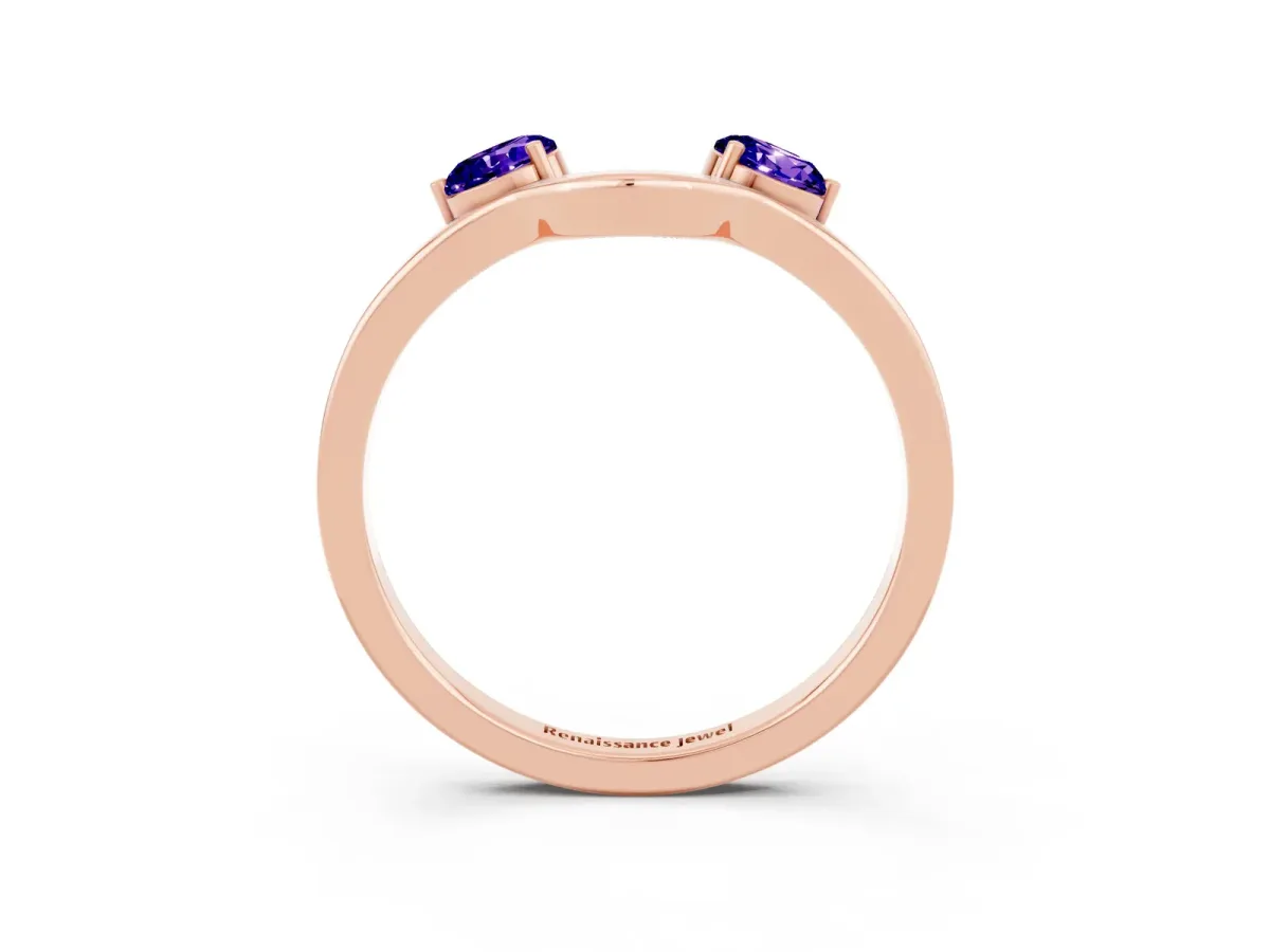 Dual Round Tanzanite Open Band Ring with Prong Setting Rose gold