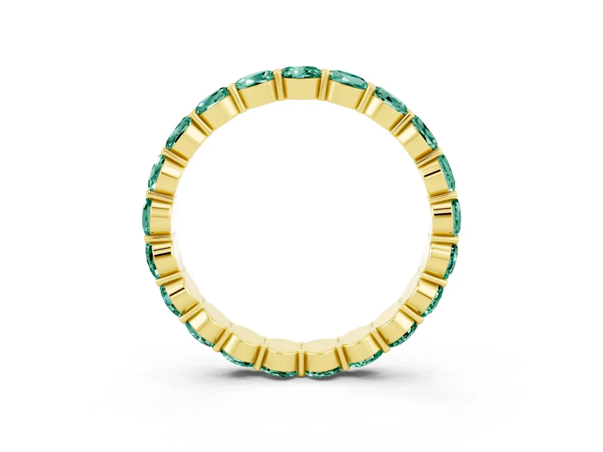 Round Green Sapphire Eternity Band with U-Prong Setting Yellow gold