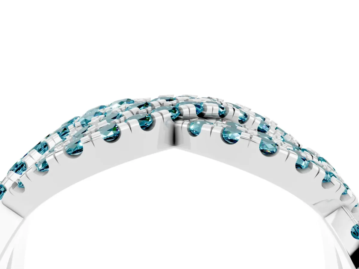 Pavé Round Blue Topaz Infinity Twist Band with Shared Prong Setting Platinum