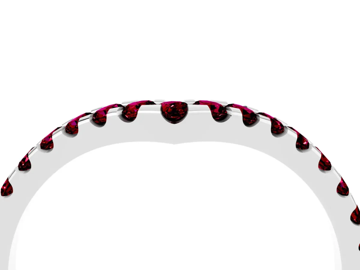 Pavé Round Garnet Chevron Band with Shared Prong Setting Platinum