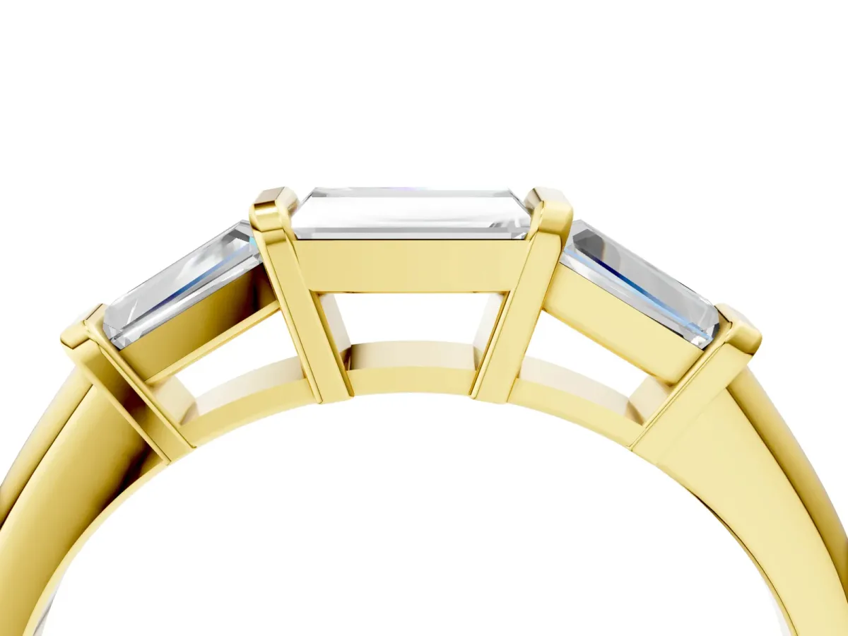 Three-Stone Baguette Cut Channel Set Diamond Band Yellow gold