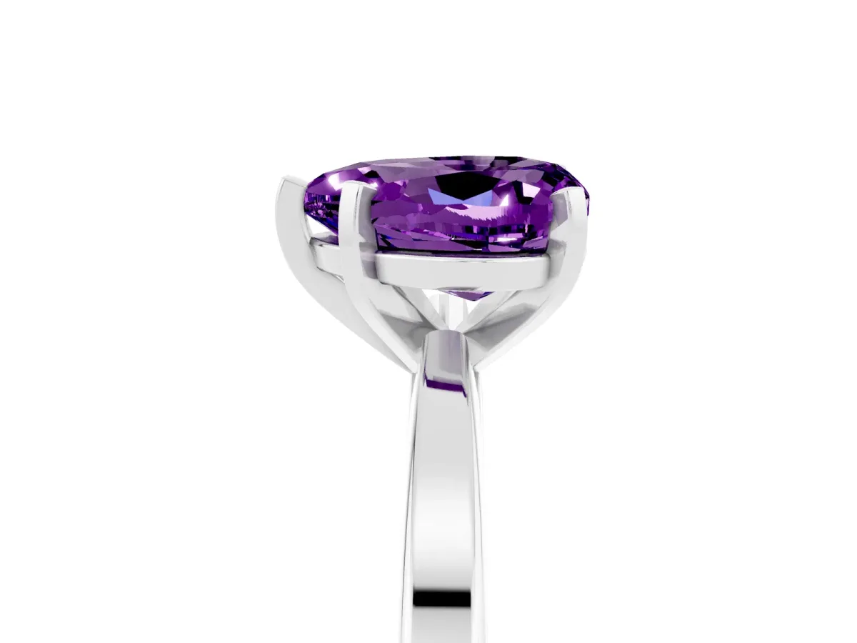 Heart Cut Amethyst Solitaire Engagement Ring with Classic Band and Four-Prong Setting Silver
