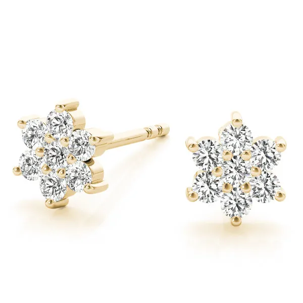 Cluster Round Diamond Stud Earrings Yellow gold