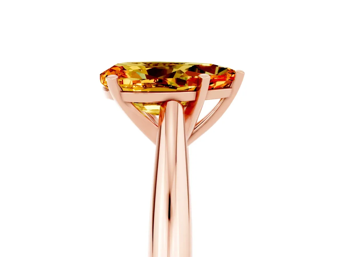 Pear Cut Citrine Solitaire Engagement Ring with Cathedral Setting and Four-Prong Mount Rose gold