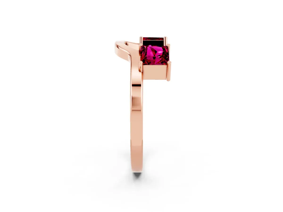 Princess Cut Garnet Two-Stone Open Band Ring with Four-Prong Setting Rose gold