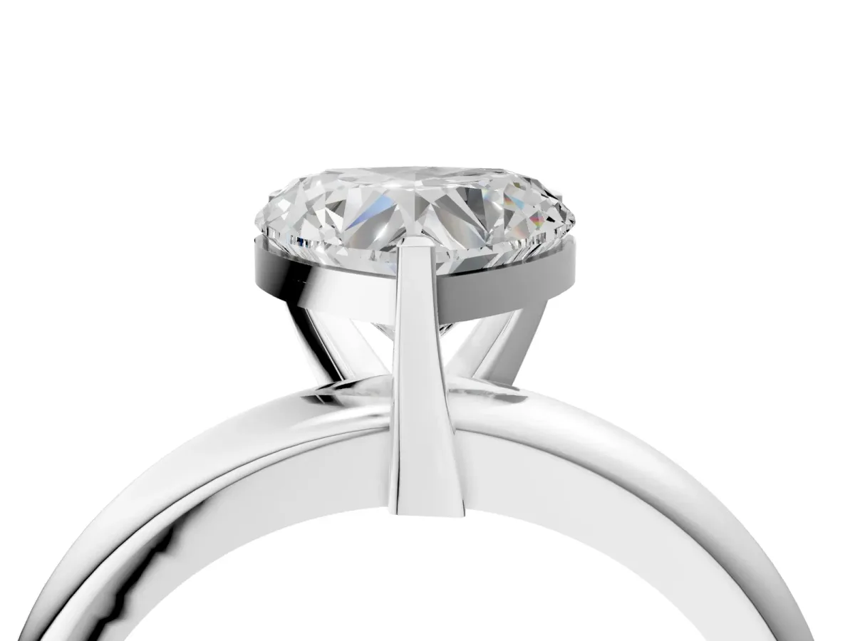 Heart Cut Diamond Solitaire Engagement Ring with Round Band and Four-Prong Setting Silver