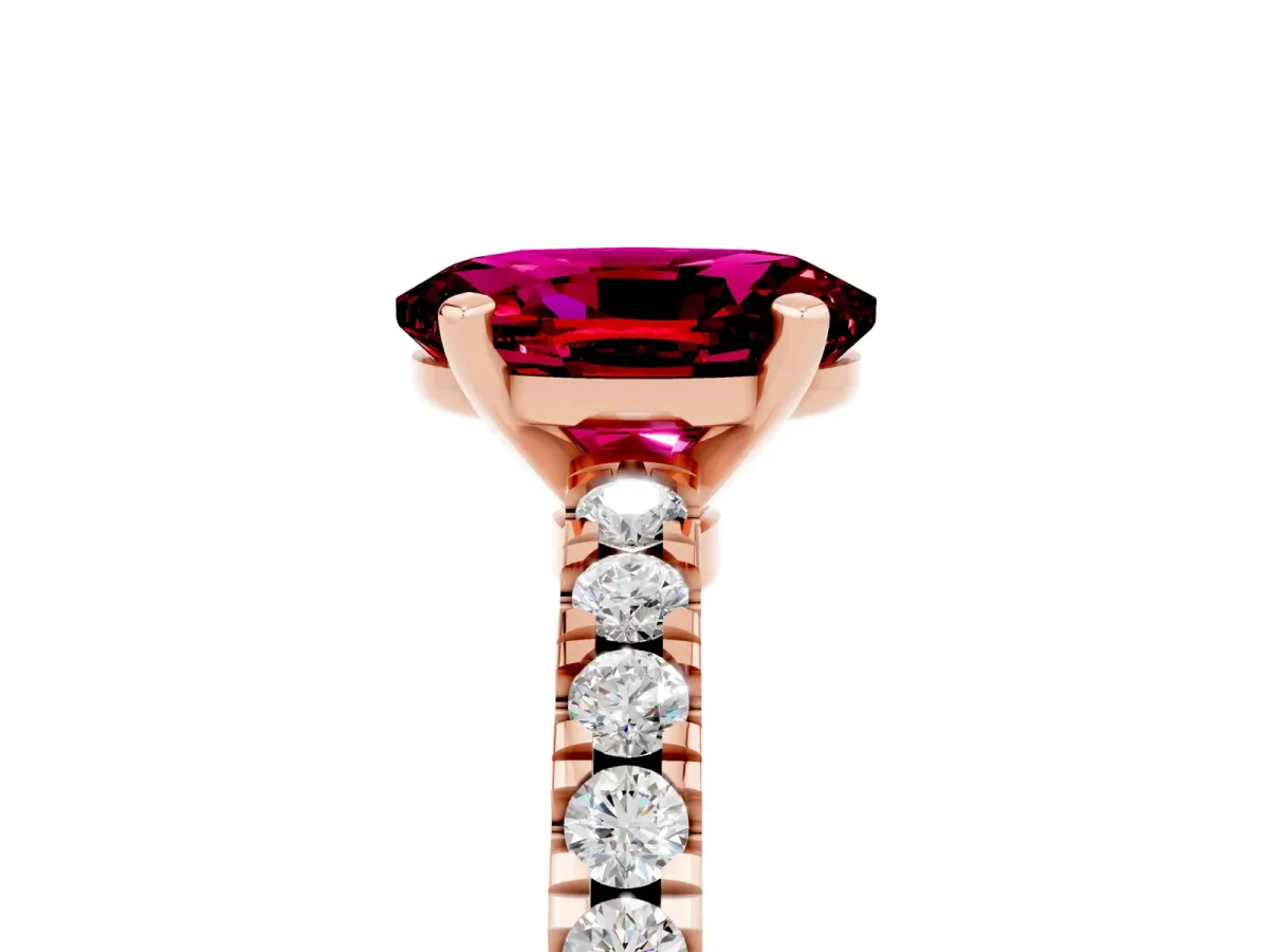 Oval Cut Solitaire Garnet with Pavé Band and Four-Prong Setting Rose gold
