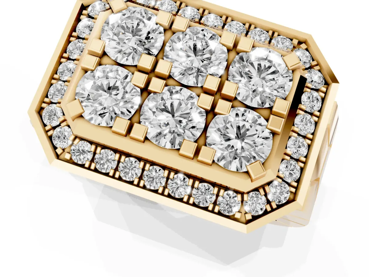Round Diamond Cluster Halo Mens Ring Yellow gold
