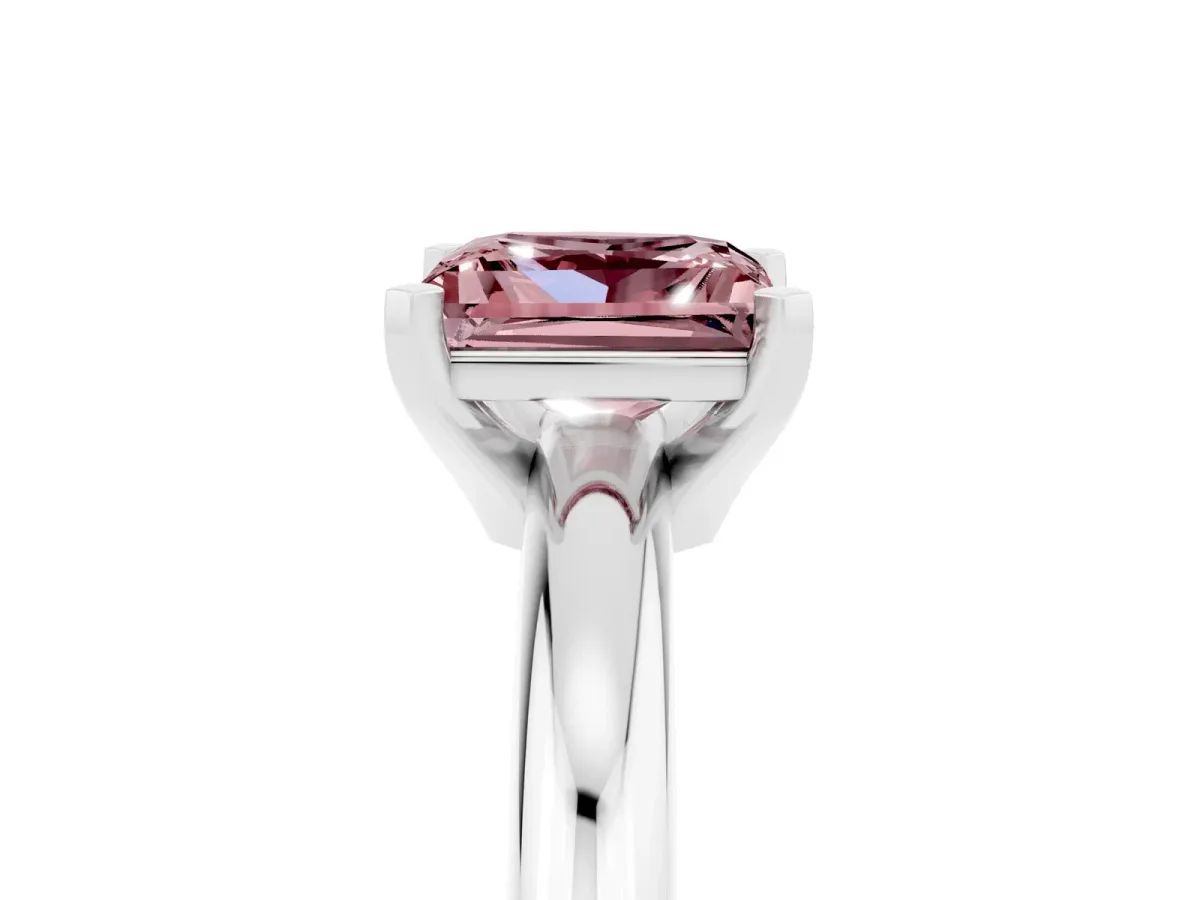 Princess Cut Morganite Solitaire Engagement Ring with Round Band and Four-Prong Setting Silver
