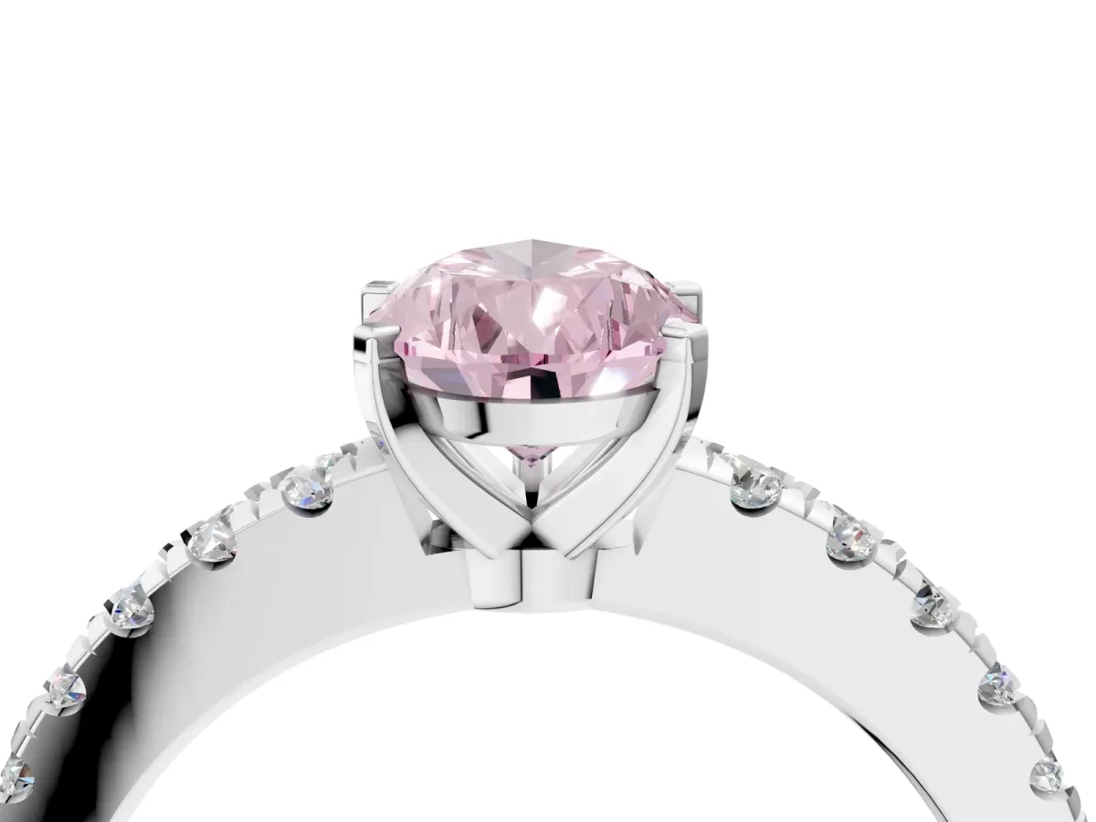Fancy Pink Pear Cut Solitaire Diamond with Pavé Band and Four-Prong Setting Silver