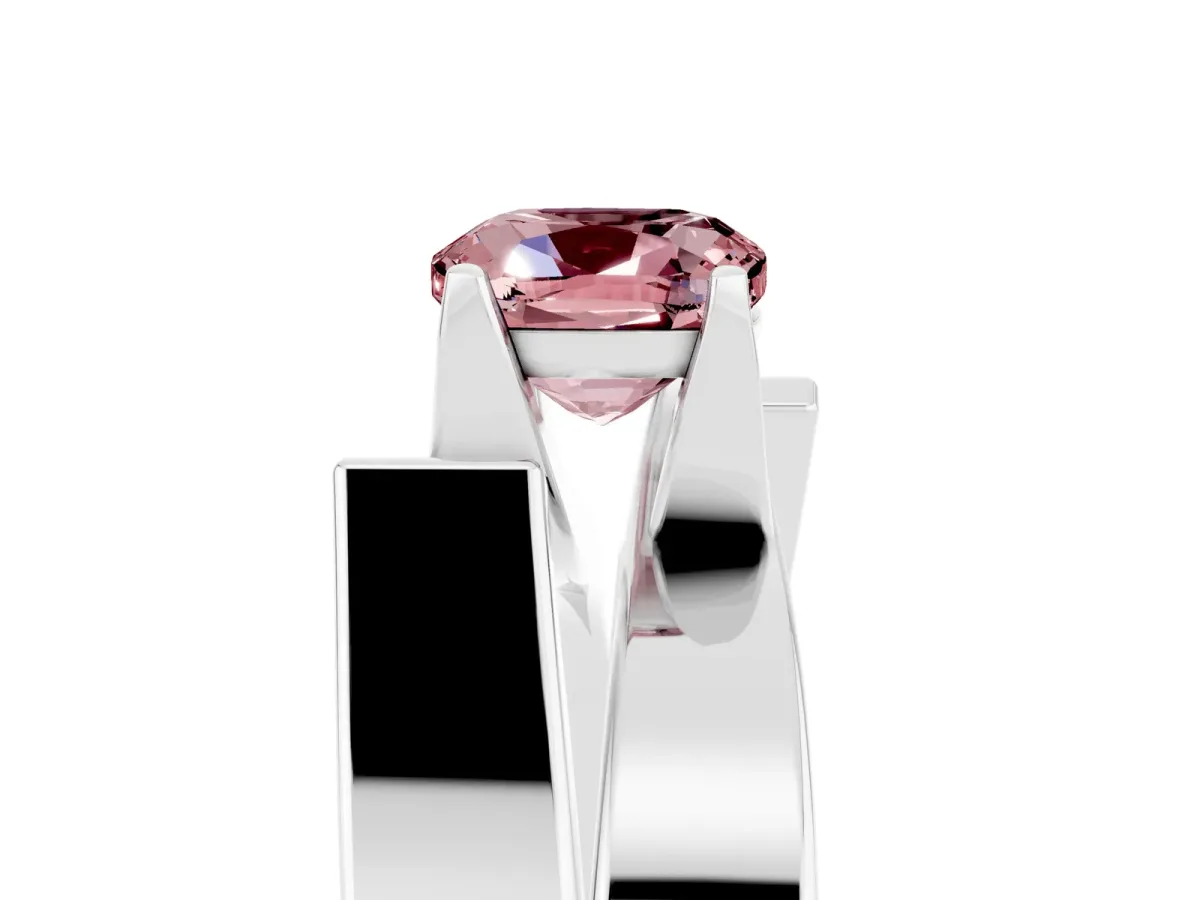 Modern Tension Set Cushion Cut Morganite Solitaire Wide Band Ring Silver