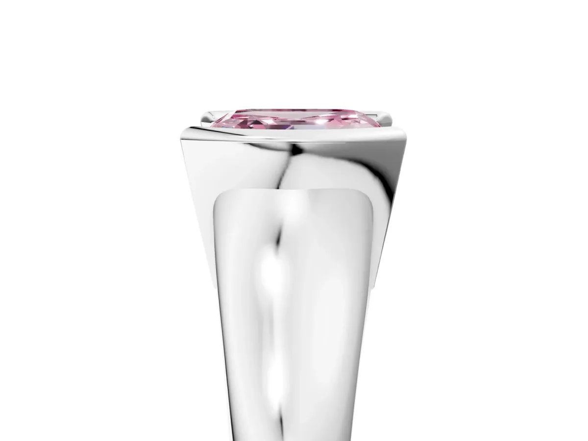 Fancy Pink Asscher Cut Solitaire Tension Set Diamond Ring with Split Shank Band Platinum