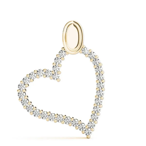 Pavé Round Diamond Heart Pendant with Shared Prong Setting Yellow gold