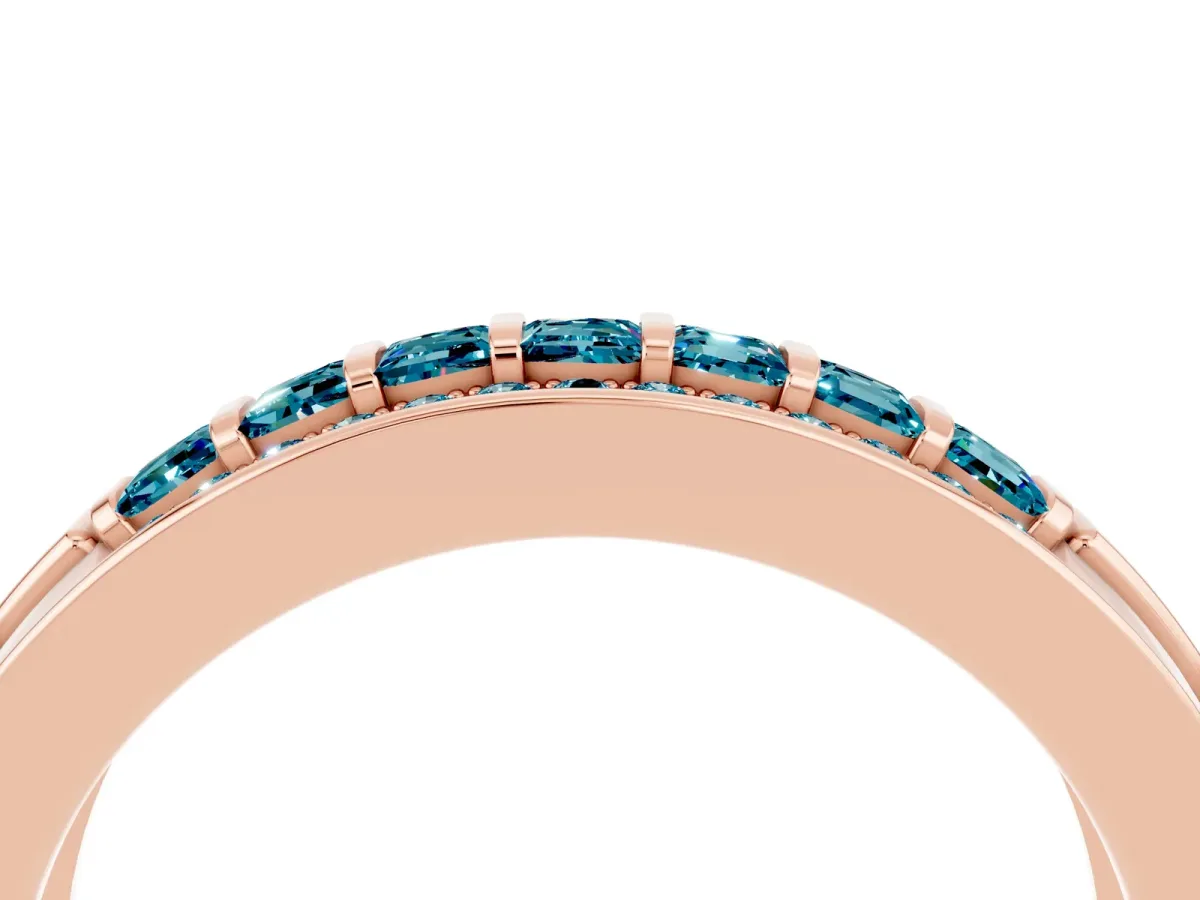 Bar-Set Princess Cut Blue Topaz Pavé Band Rose gold