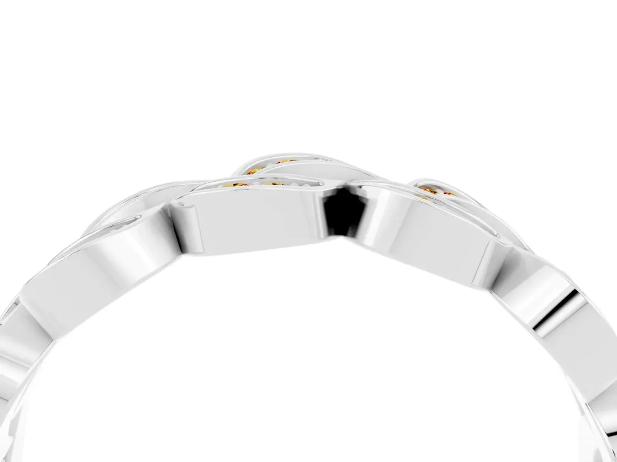 Pavé Round Citrine Interlocking Eternity Band with Bezel Prong Setting White gold