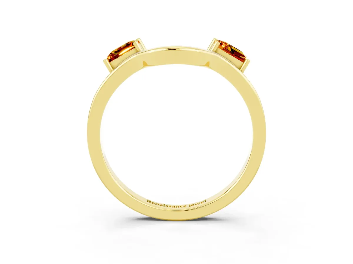Princess Cut Citrine Two-Stone Open Band Ring with Four-Prong Setting Yellow gold