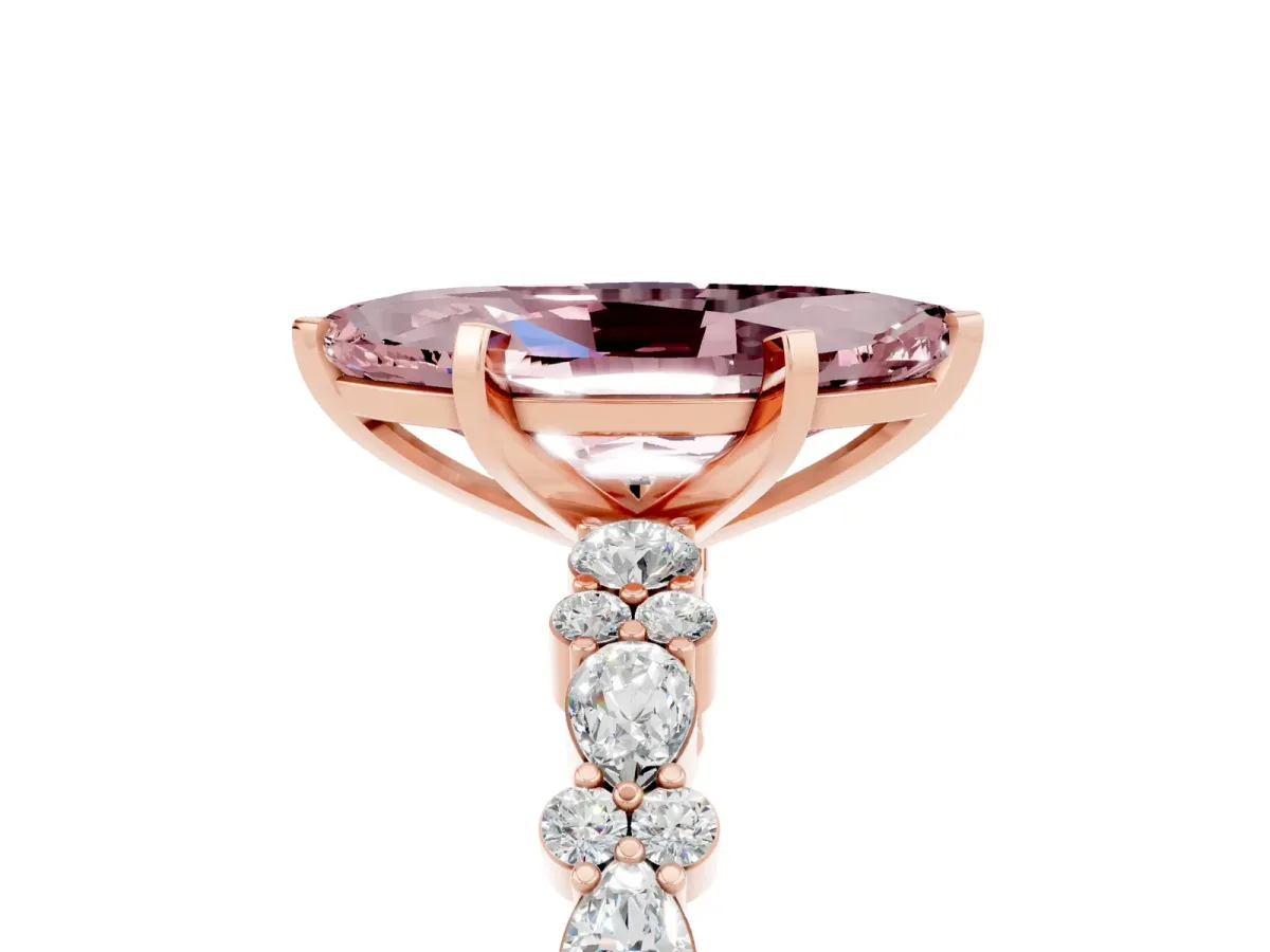 Marquise Cut Morganite Side Stone Solitaire Ring with Round and Four-Prong Setting Rose gold