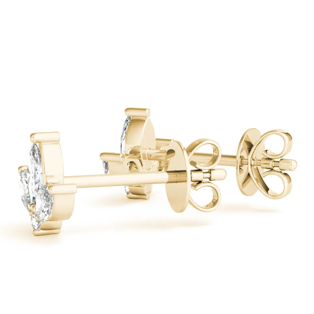 Marquise Cluster Stud Earrings with Round Prong Setting Yellow gold