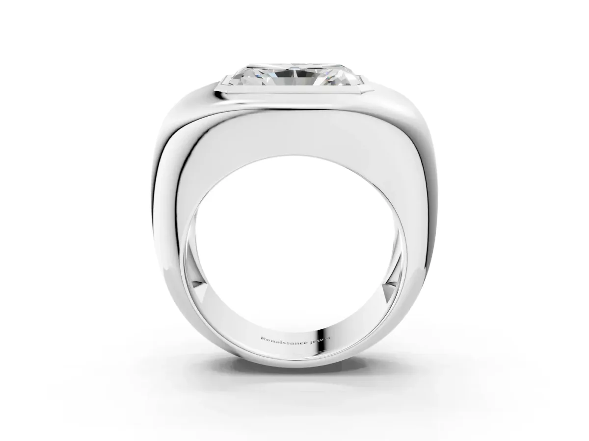 Radiant Diamond Bezel Set Mens Ring Silver
