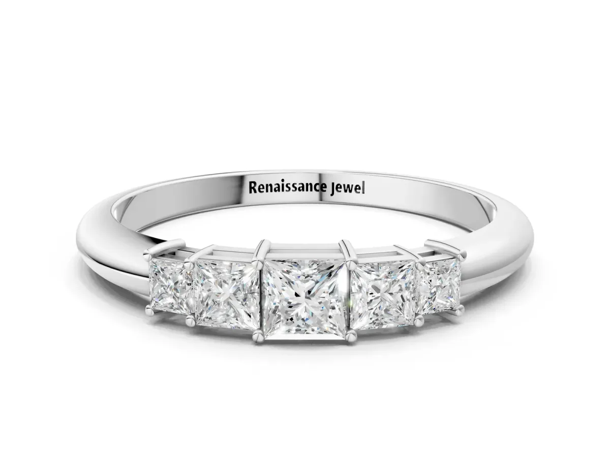 Princess Cut Five-Stone Prong Set Diamond Band Platinum