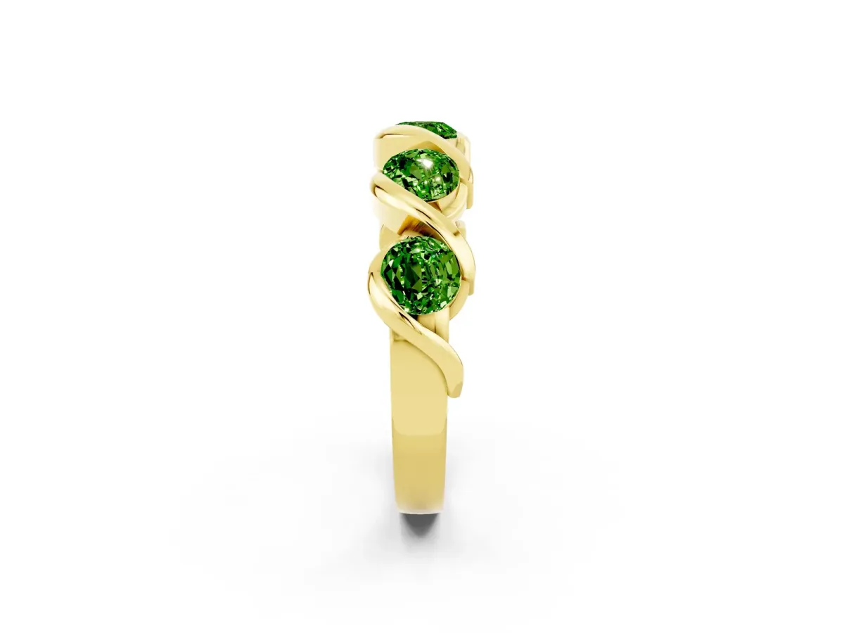 Round Peridot Wave Band with Channel Setting and Shared Prongs Yellow gold