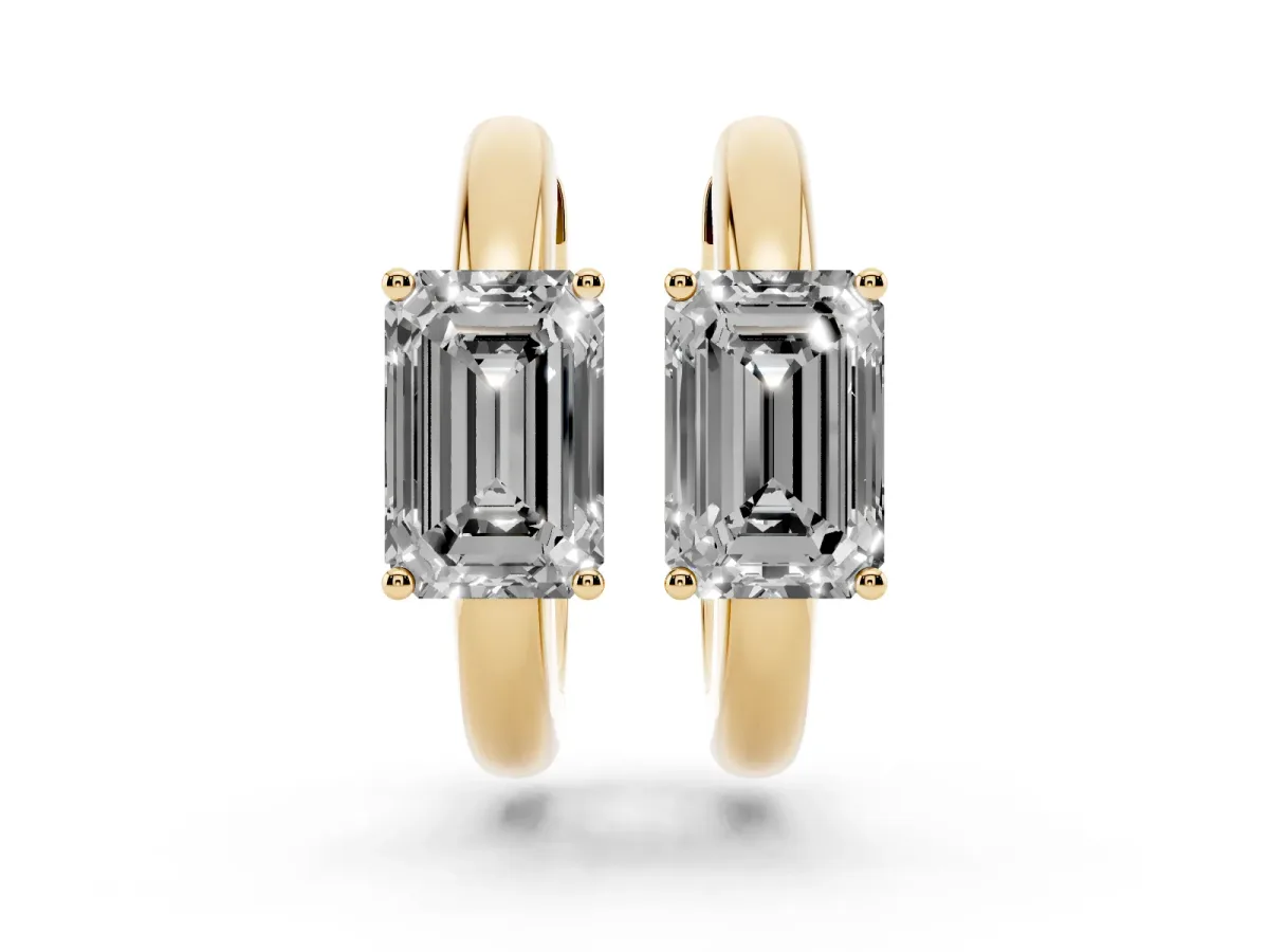 Emerald Diamond Solitaire Huggie Hoop Earrings Yellow gold