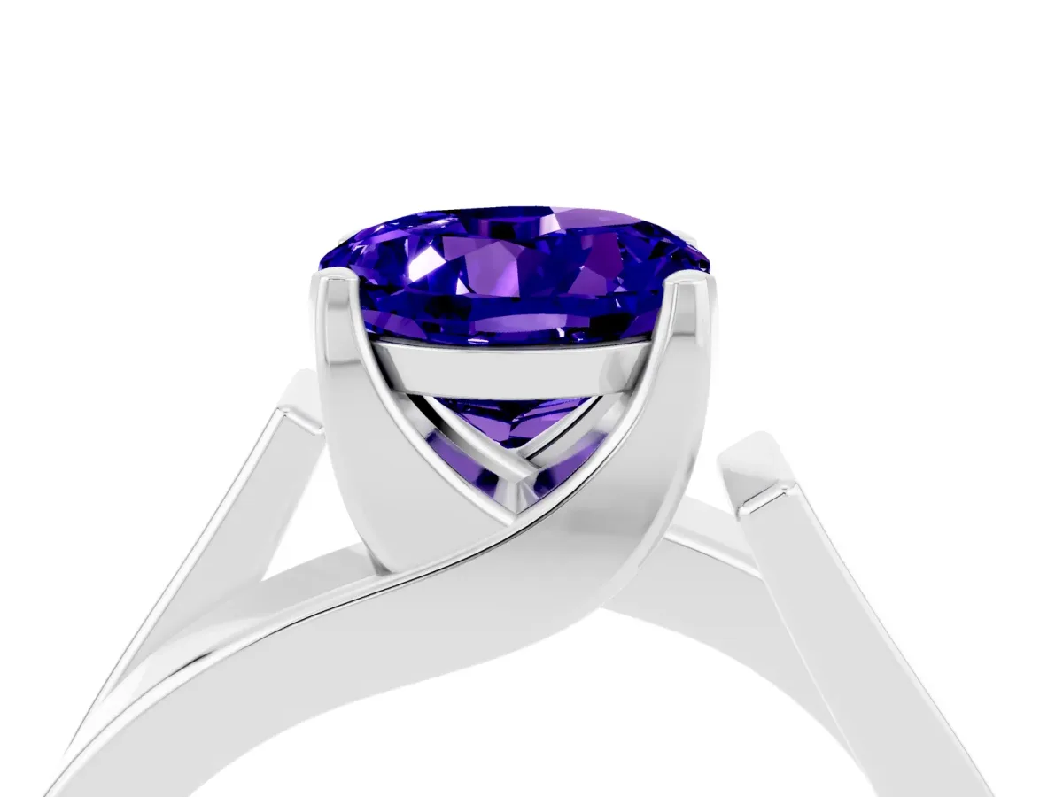 Modern Tension Set Round Cut Tanzanite Solitaire Wide Band Ring Silver
