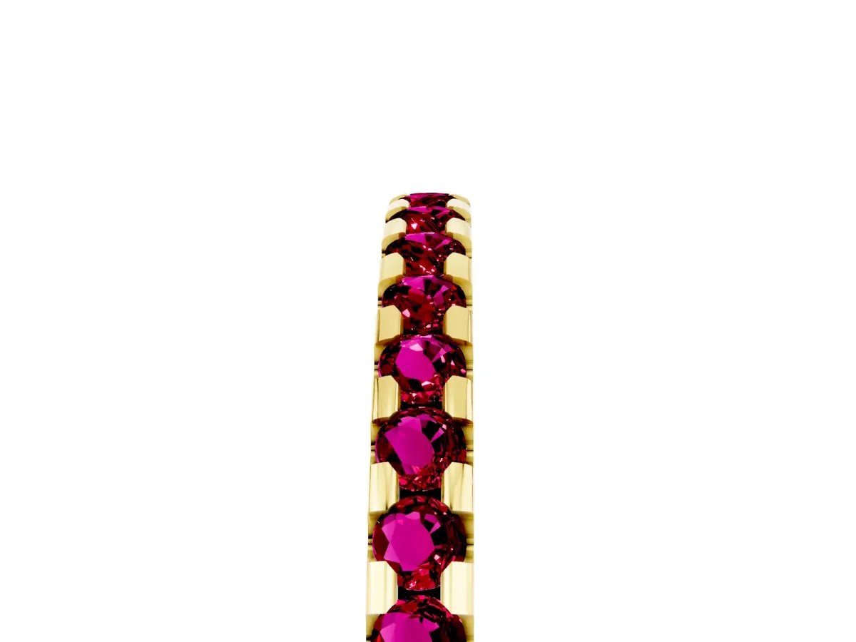 Round Garnet Pavé Set Eternity Band with Micro Prong Setting Yellow gold