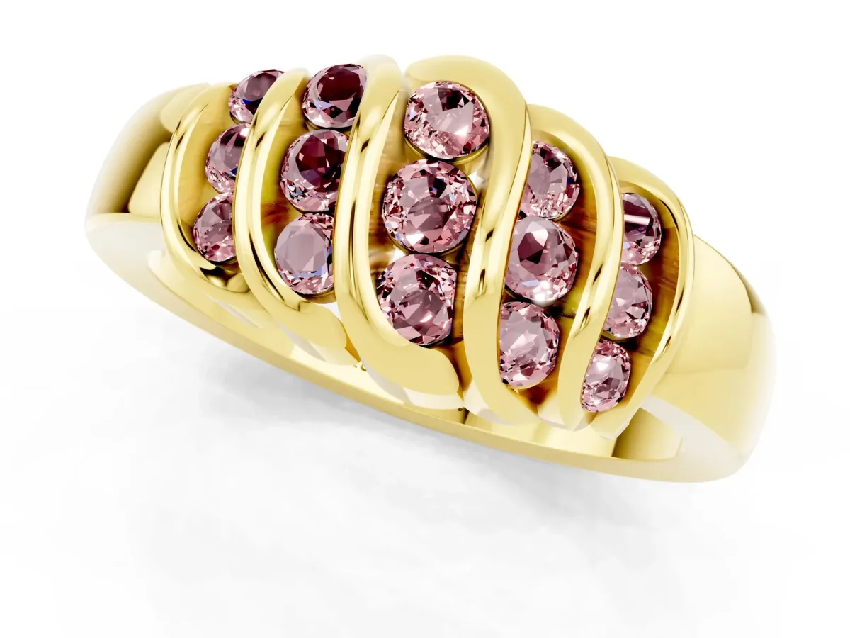 Round Morganite Multi-Row Crossover Band Yellow gold