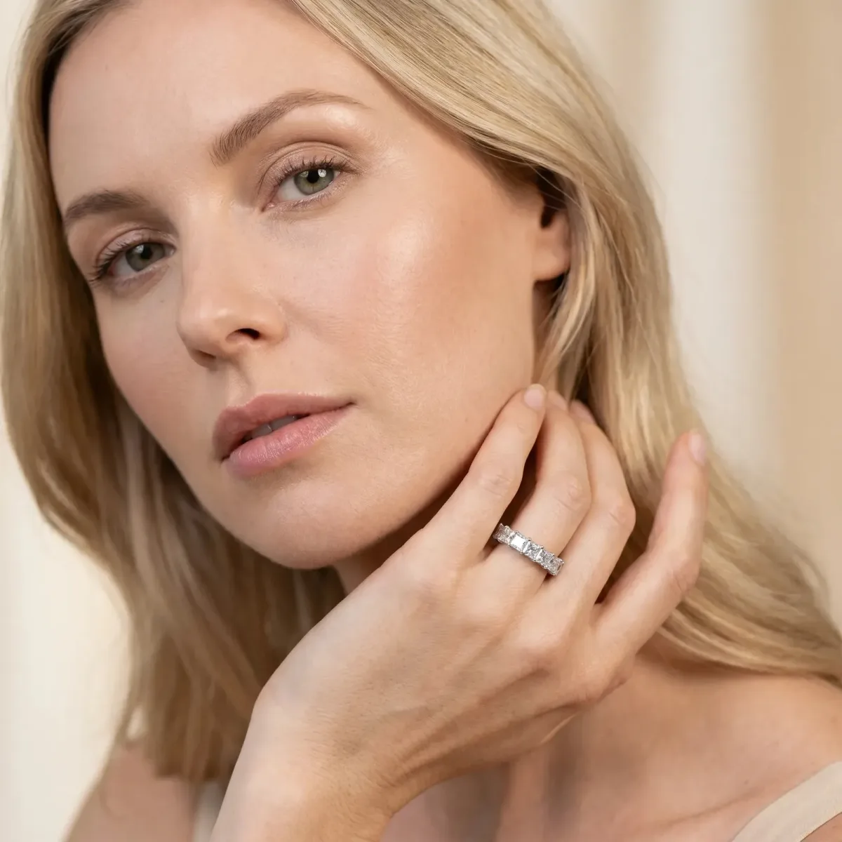 Princess Cut Diamond Eternity Band with Channel Setting and Shared Prong Platinum