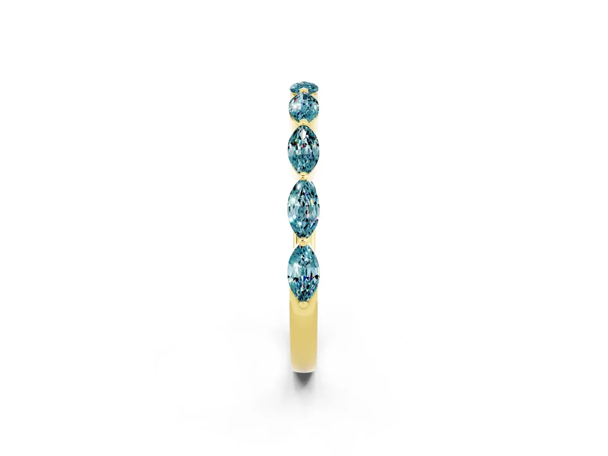 Marquise Blue Topaz Half Eternity Band with Prong Setting Yellow gold