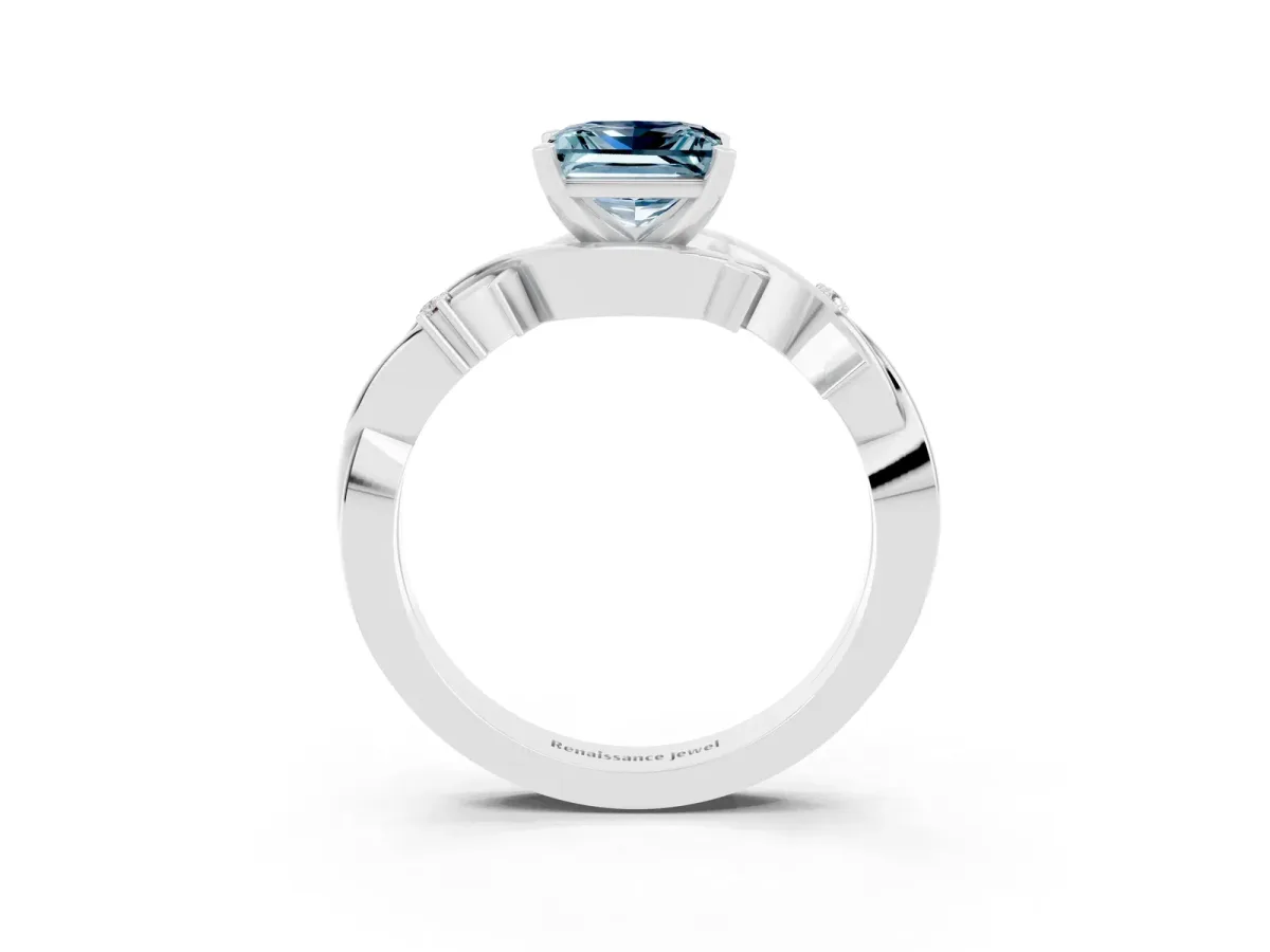 Princess Cut Aquamarine Solitaire Ring with Twisted Band and Prong Setting Silver