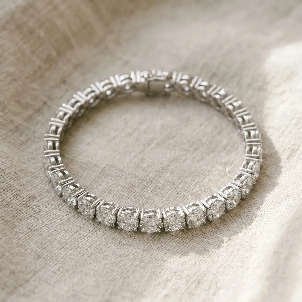 Round Brilliant Diamond Tennis Bracelet with Prong Setting Silver
