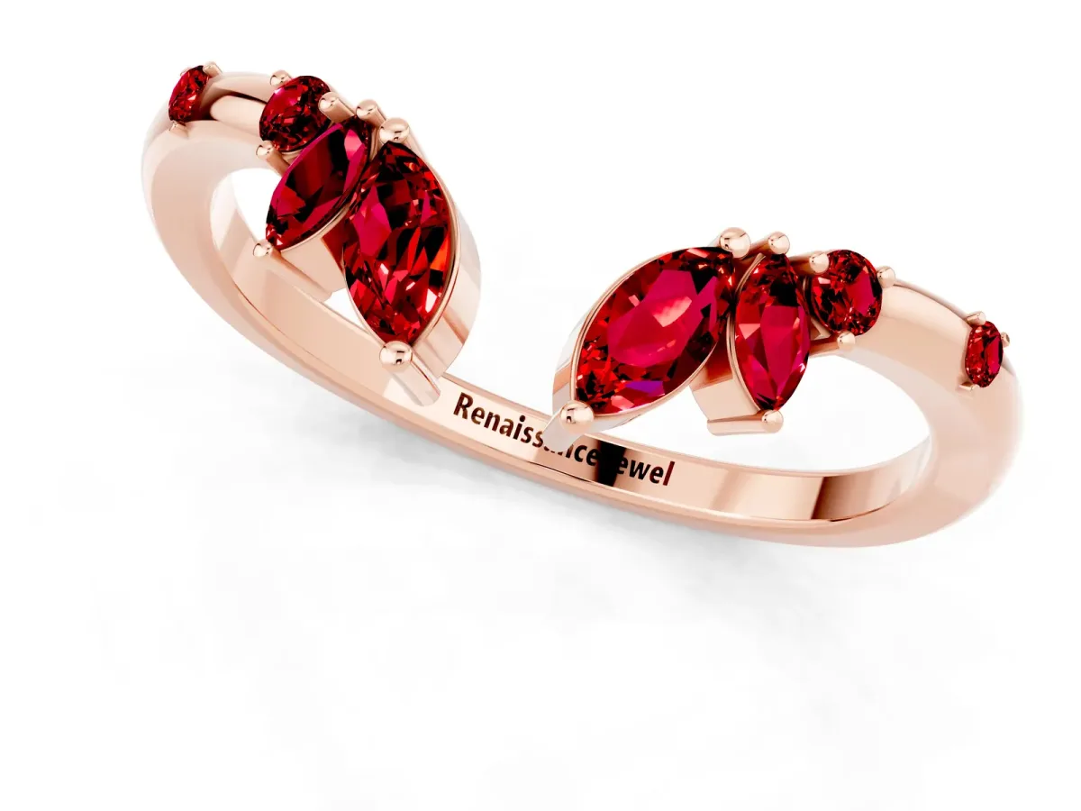 Open Marquise Cluster Ruby Band with Prong Setting Rose gold