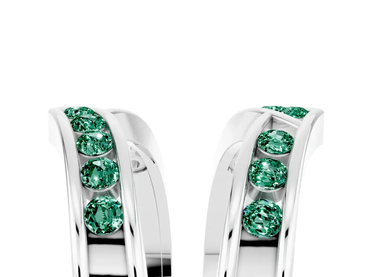Round Green Sapphire Channel-Set Chevron Band White gold