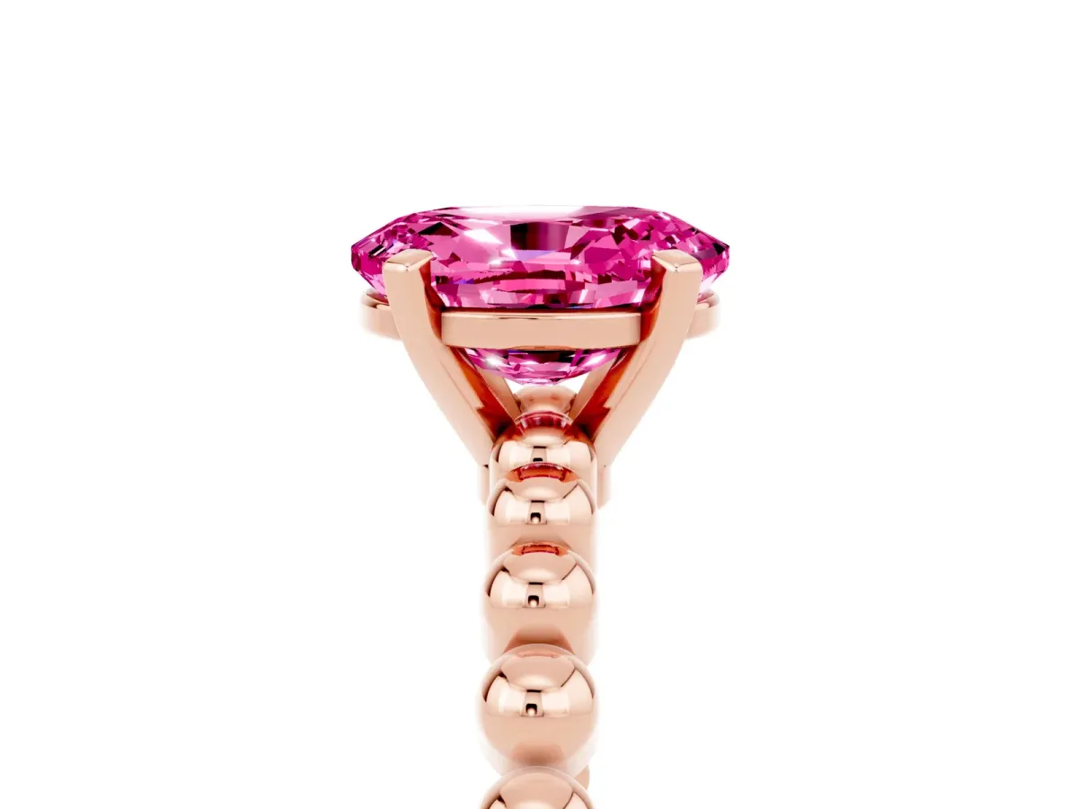 Oval Cut Pink Sapphire Solitaire Ring with Beaded Band and Prong Setting Rose gold